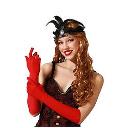 Foto van Verkleed party handschoenen voor dames - polyester - rood - one size - lang model - verkleedhandschoenen