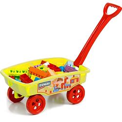 Foto van Paradiso toys blokkenwagen 69 cm geel 50-delig