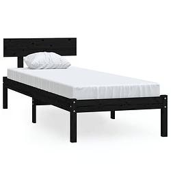 Foto van The living store houten bedframe - eenpersoons - zwarte - 100x200 cm - massief grenenhout