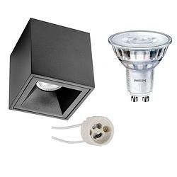 Foto van Opbouwspot set - pragmi cliron pro - gu10 fitting - opbouw vierkant - mat zwart - verdiept - 90mm - philips -