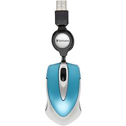 Foto van Verbatim go mini muis usb optisch caribsch blauw 3 toetsen 1000 dpi met kabelroller