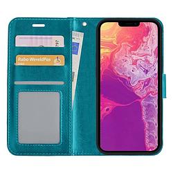 Foto van Basey iphone 13 pro hoesje bookcase kunstleer - iphone 13 pro hoes flip case book cover - turquoise