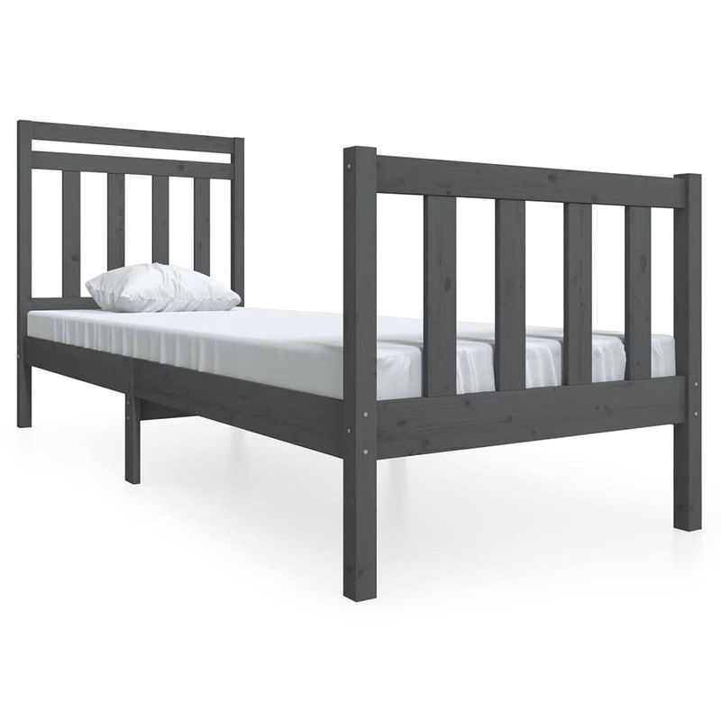 Foto van Vidaxl bedframe massief hout grijs 75x190 cm 2ft6 small single