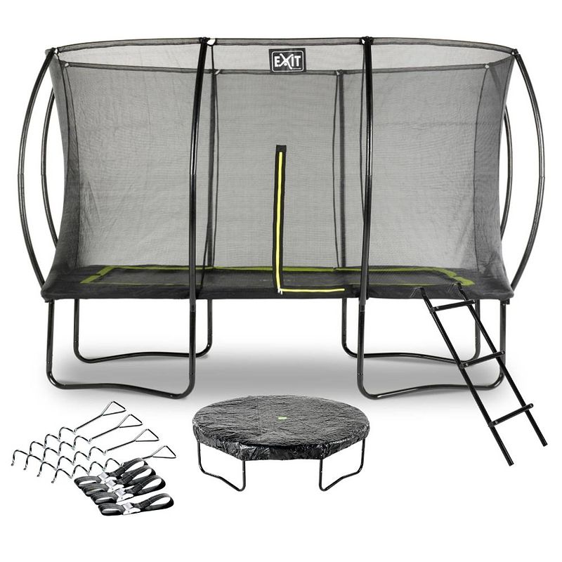 Foto van Exit - trampoline met veiligheidsnet, afdekhoes, ladder en verankeringsset - 244x366cm