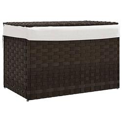 Foto van Vidaxl wasmand met deksel 55,5x35x34 cm poly rattan donkerbruin