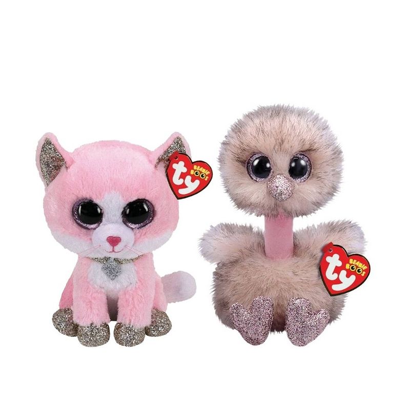 Foto van Ty - knuffel - beanie boo's - fiona pink cat & henna ostrich