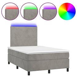 Foto van The living store boxspring - fluwelen led bed - 203 x 120 x 118/128 cm - lichtgrijs