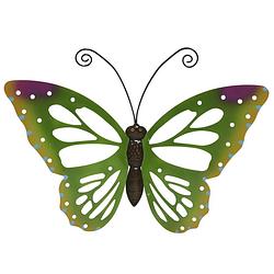 Foto van Grote groene vlinders/muurvlinders 51 x 38 cm cm tuindecoratie - tuinbeelden