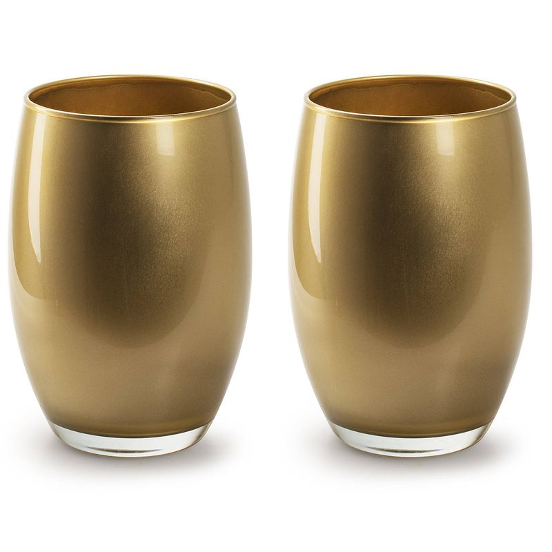 Foto van 2x stuks bloemenvazen galileo - goud kleurig stevig glas - h20 x d14 cm - vazen