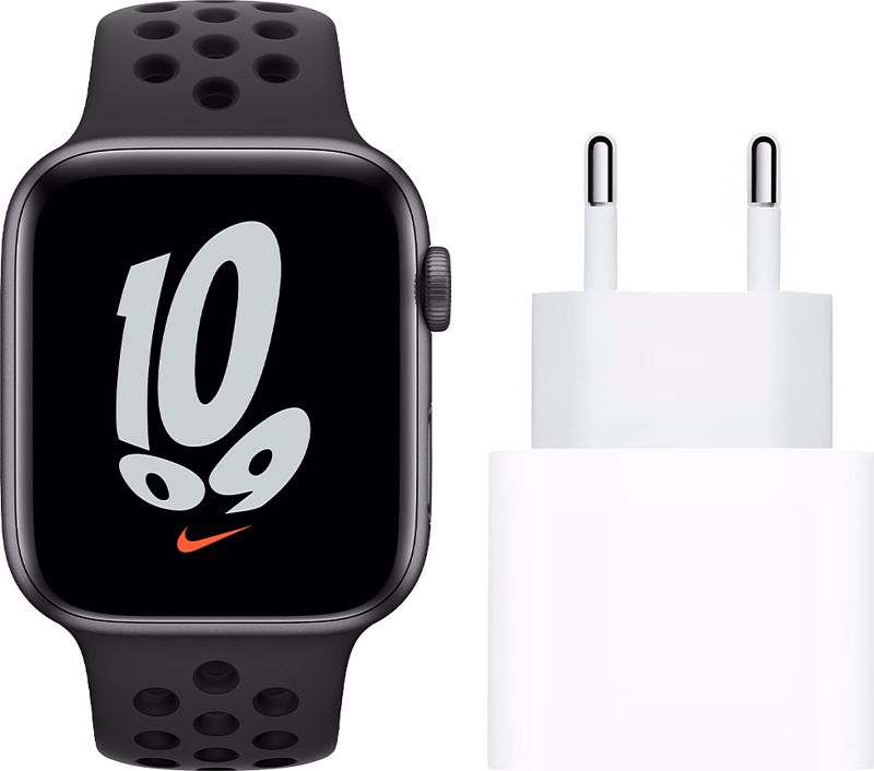 Foto van Apple watch nike se 44mm space gray aluminium zwarte sportband + usb c oplader 20w