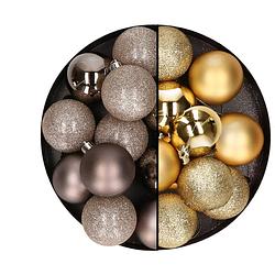 Foto van 24x stuks kunststof kerstballen mix van champagne en goud 6 cm - kerstbal