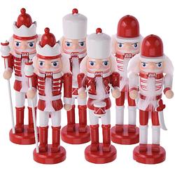 Foto van 6x stuks kersthangers notenkrakers poppetjes/soldaten rood/wit 12,5 cm - kersthangers