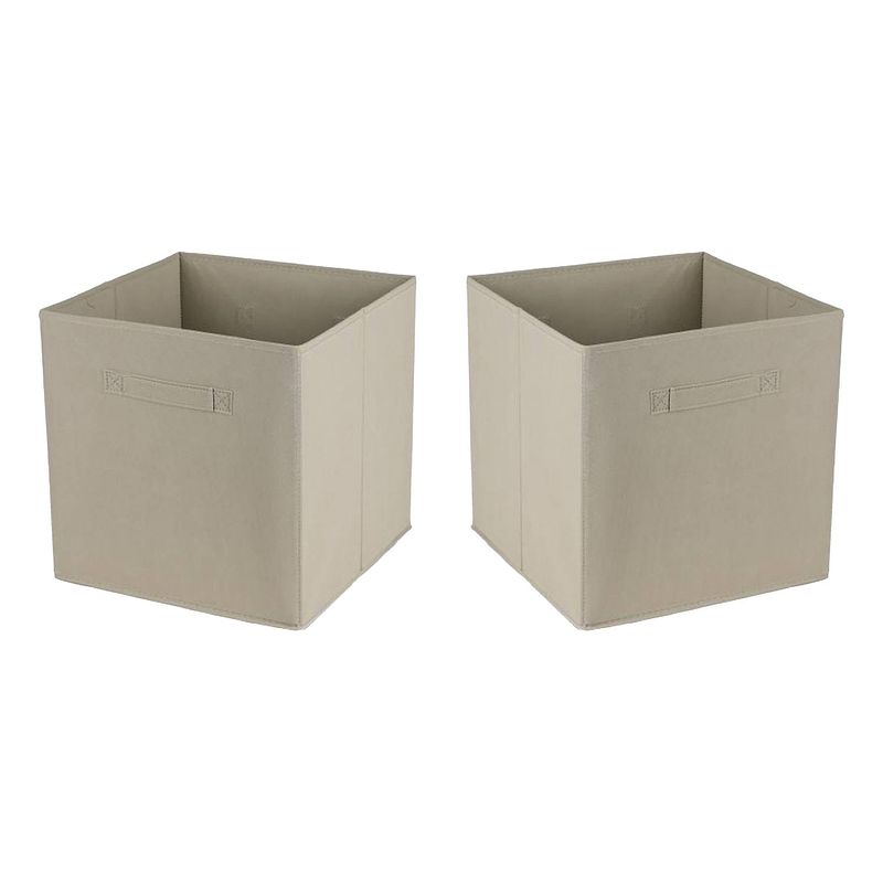 Foto van Urban living opbergmand/kastmand square box - 2x - karton/kunststof - 29 liter - licht beige - 31 x 31 x 31 cm - opbergm