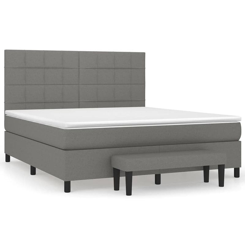 Foto van The living store boxspringbed - donkergrijs - 203 x 180 x 118/128 cm - pocketvering matras - middelharde ondersteuning