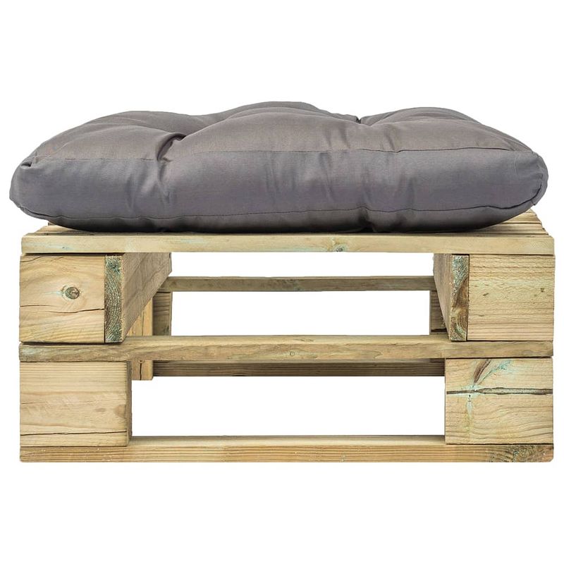 Foto van The living store pallet hocker - tuinmeubel - 60 x 60 x 35 cm - grijs kussen