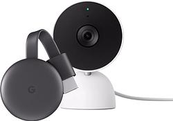 Foto van Google chromecast v3 + google nest cam indoor wired
