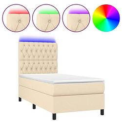 Foto van The living store boxspring bed - crème - 203 x 100 x 118/128 cm - verstelbaar hoofdbord - kleurrijke led-verlichting -