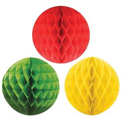 Foto van Kerstversiering set van 6x papieren kerstballen 10 cm groen geel en rood - kerstbal