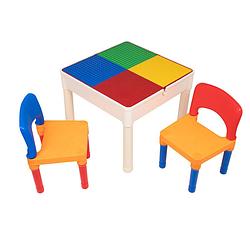 Foto van Decopatent® - kindertafel met 2 stoeltjes - speeltafel met bouwplaat