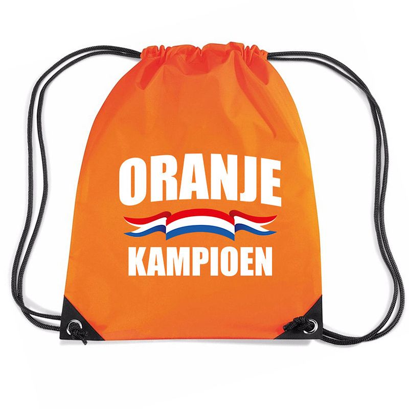 Foto van Oranje kampioen voetbal rugzakje / sporttas met rijgkoord oranje - gymtasje - zwemtasje