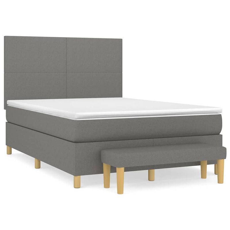 Foto van The living store boxspringbed - donkergrijs - 203 x 144 x 118/128 cm - pocketvering matras - middelharde ondersteuning