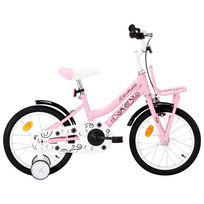 Foto van Vidaxl kinderfiets met voordrager 16 inch wit en roze