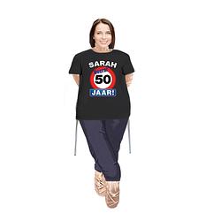 Foto van Sarah pop opvulbaar met sarah stopbord 50 jaar pop shirt/ kleding - feestdecoratievoorwerp