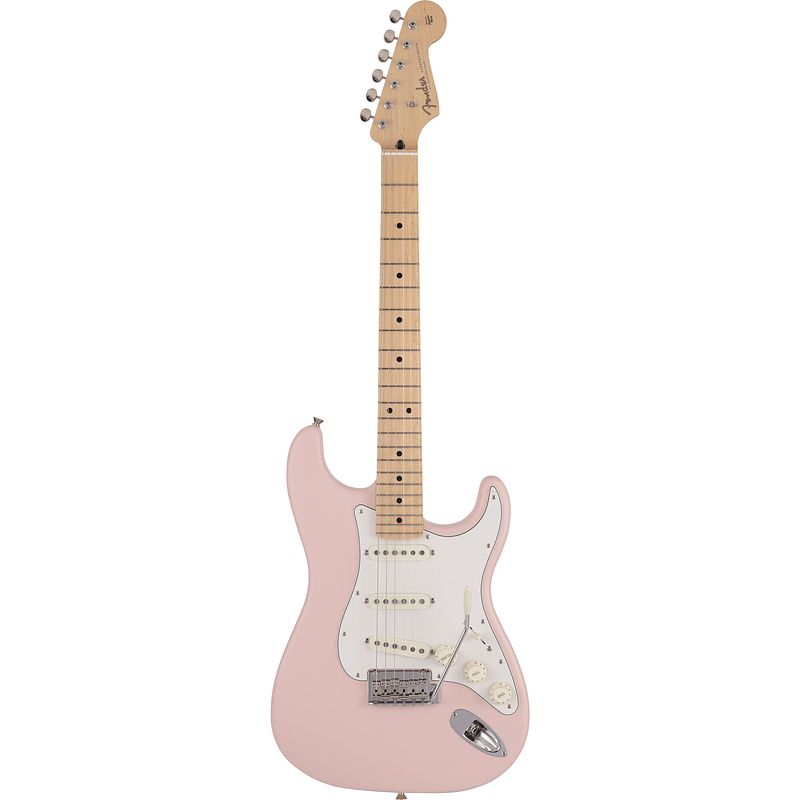 Foto van Fender made in japan junior collection stratocaster mn satin shell pink elektrische gitaar met gigbag