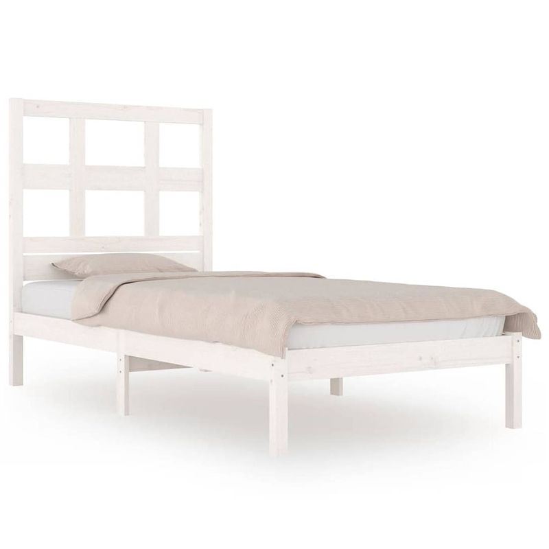 Foto van The living store bedframe grenenhout - wit - 205.5 x 95.5 x 31 cm - inclusief hoofdeind - geschikt voor matras 90 x 200