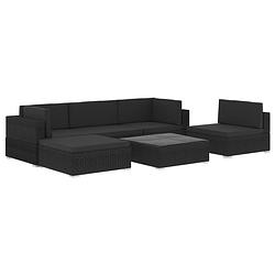 Foto van Vidaxl 6-delige loungeset met kussens poly rattan zwart