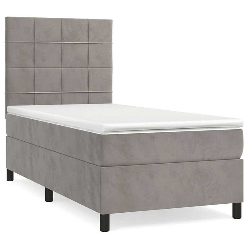 Foto van The living store boxspringbed - lichtgrijs - bedframe 203x100x118/128cm - bedmatras 100x200x20cm - topmatras