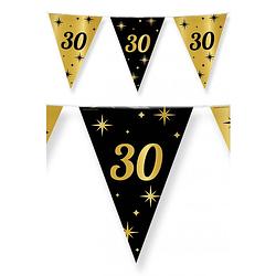 Foto van 3x stuks leeftijd verjaardag feest vlaggetjes 30 jaar geworden zwart/goud 10 meter - vlaggenlijnen