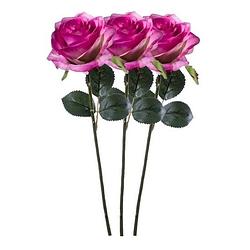 Foto van 3x paars/roze rozen simone kunstbloemen 45 cm - kunstbloemen