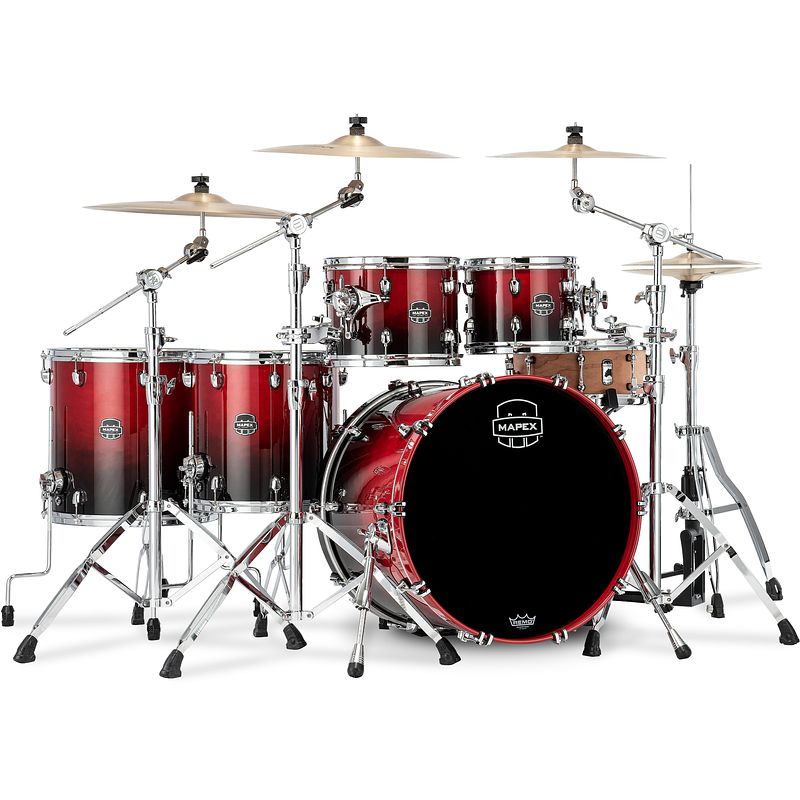 Foto van Mapex saturn sr628xrq scarlet fade 5-delige rock shellset