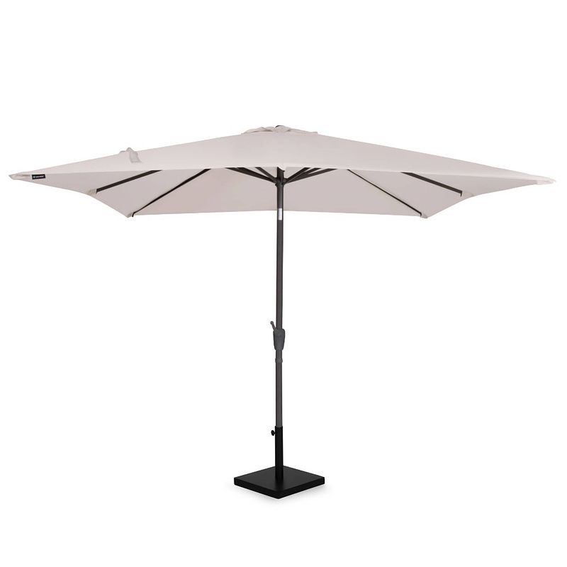 Foto van Vonroc premium parasol rosolina 280x280cm - stokparasol combi set incl. parasolvoet - beige