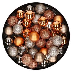 Foto van Set van 40x stuks kunststof kerstballen mix champagne en koper 3 cm - kerstbal