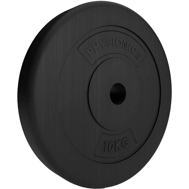 Foto van Physionics- halterschijven, set van 2, 2 x 10 kg, ø 30 mm, kunststof, zwart - gewichtsschijven set gewichten voor hal...