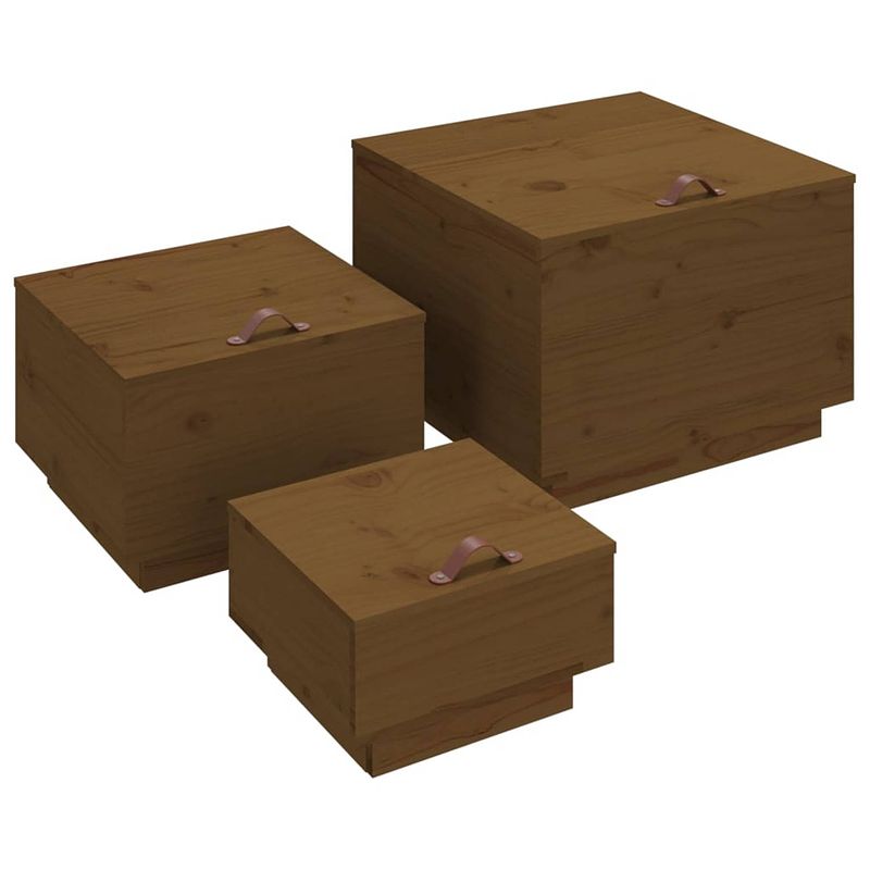 Foto van Vidaxl opbergboxen met deksels 3 st massief grenenhout honingbruin