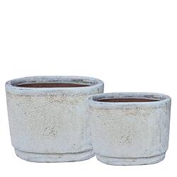 Foto van Ptmd javier grey ceramic pot oval set of 2