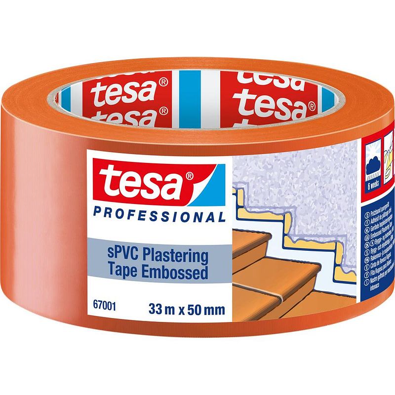 Foto van Tesa spvc embossed 67001-00003-00 gipstape tesa professional oranje (l x b) 33 m x 50 mm 1 stuk(s)