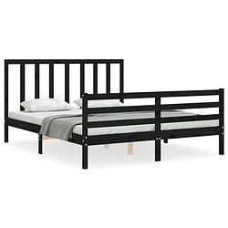 Foto van The living store bedframe - massief grenenhout - zwart - 205.5 x 165.5 x 100 cm