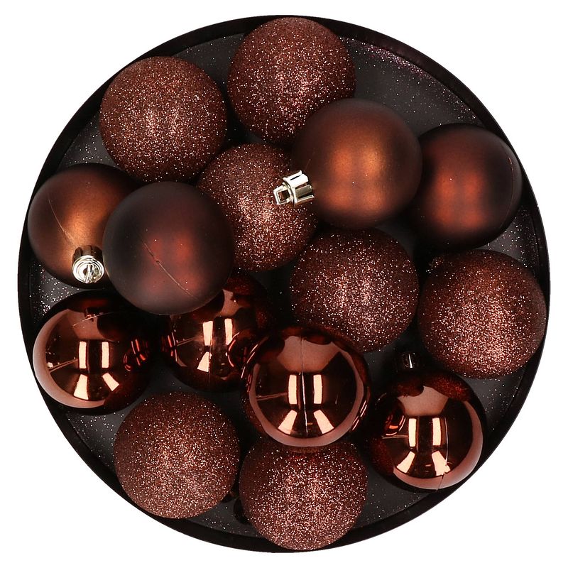 Foto van Kerstversiering set kerstballen donkerbruin 6 - 8 cm - pakket van 36x stuks - kerstbal