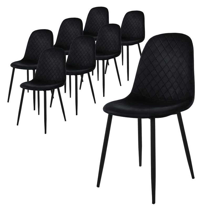 Foto van Ml-design eetkamerstoelen set van 8, zwart, keukenstoel met fluwelen bekleding, woonkamerstoel met rugleuning,