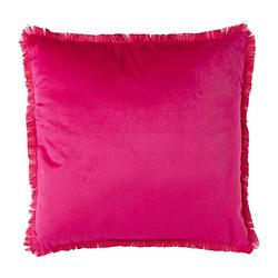 Foto van Kussen velvet met franjes - fuchsia - 45x45 cm