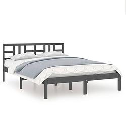 Foto van The living store houten bedframe - massief grenenhout - 180 x 200 cm - grijs + hoofdeind