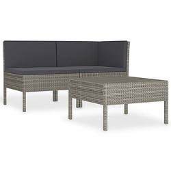 Foto van Vidaxl 3-delige loungeset met kussens poly rattan grijs