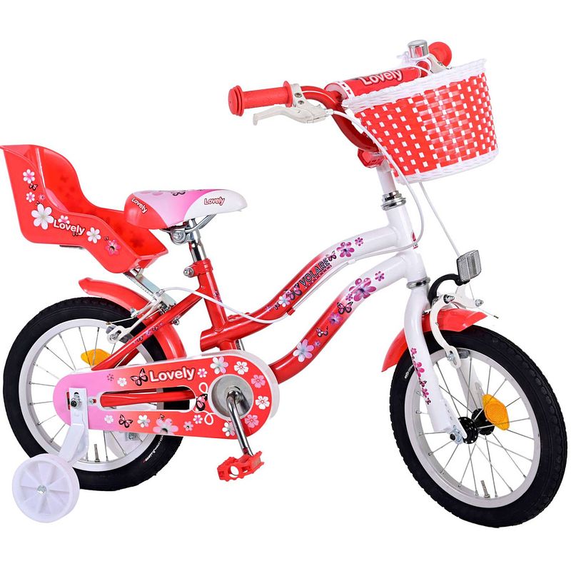 Foto van Volare lovely kinderfiets - meisjes - 14 inch - rood wit - twee handremmen