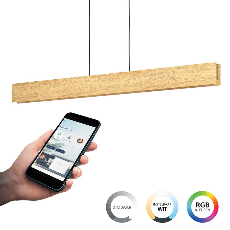 Foto van Eglo connect.z anchorena-z hanglamp - 123 cm - bruin/zwart/wit - instelbaar rgb & wit licht - dimbaar - zigbee