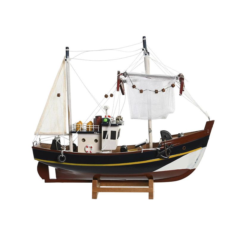 Foto van Items vissersboot schaalmodel - hout - 32 x 10 x 28 cm - maritieme boten decoraties voor binnen - beeldjes