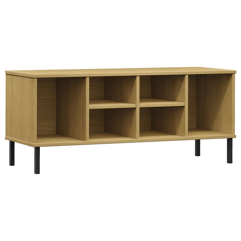 Foto van The living store oslo schoenenrek - massief grenenhout - 106 x 35 x 45 cm - 6 vakken - stevig blad - metalen poten